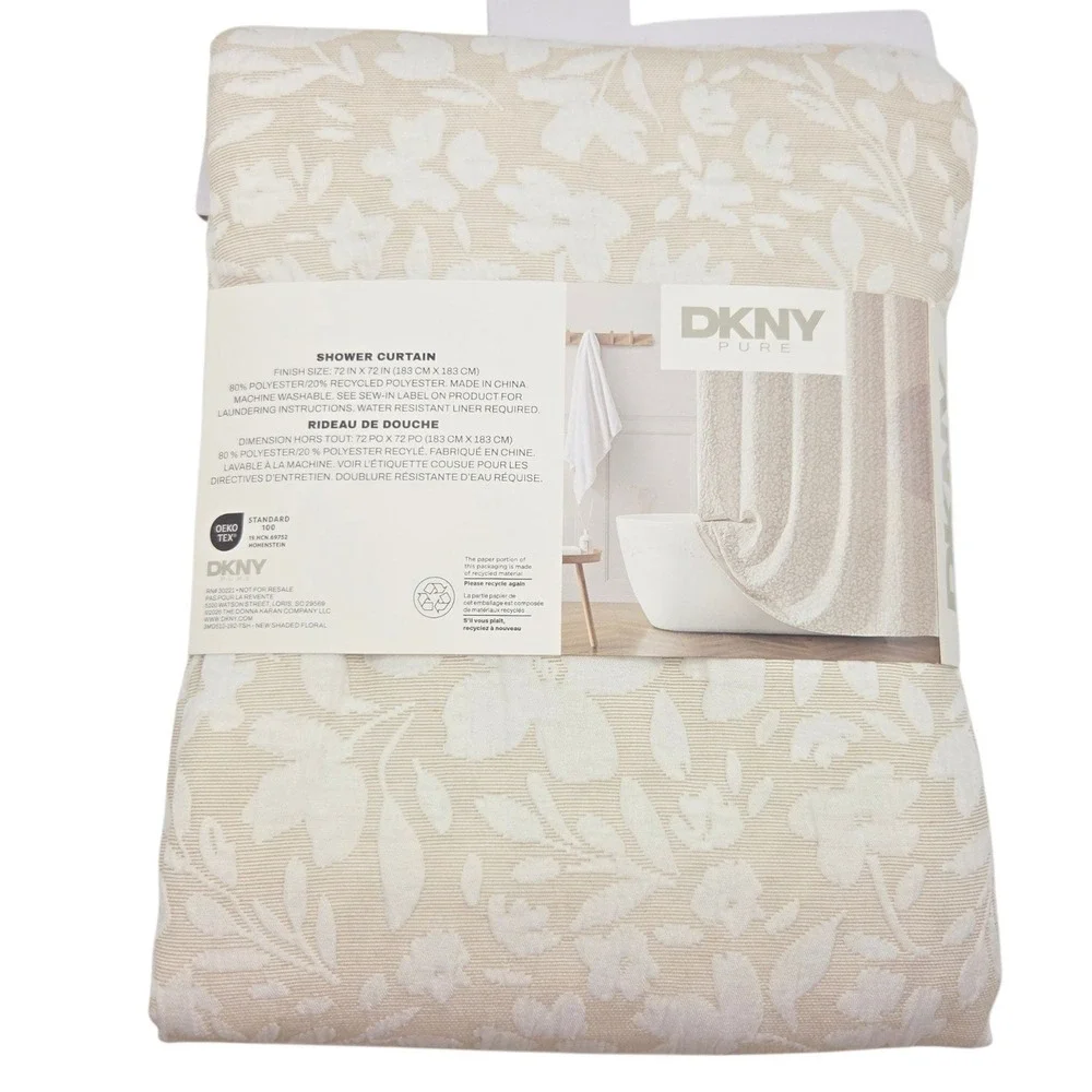 DKNY Pure New Shaded Floral Shower Curtain 72x72 Jacquard Beige and Off White